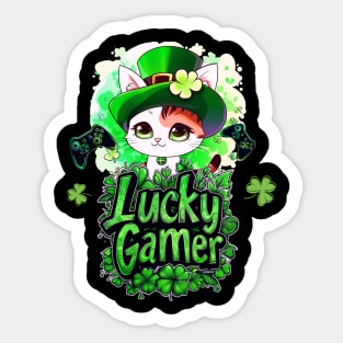 Lucky Gamer - St. Patrick's Day - Kawaii Cat Sticker